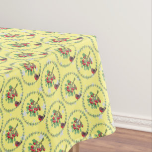Grey Star Yellow Red Robin Wreath Christmas Tablecloth