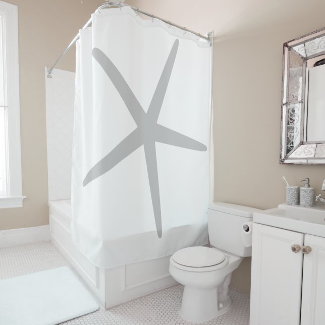 Grey Starfish Pattern White Elegant Custom Color Shower Curtain (In Situ)
