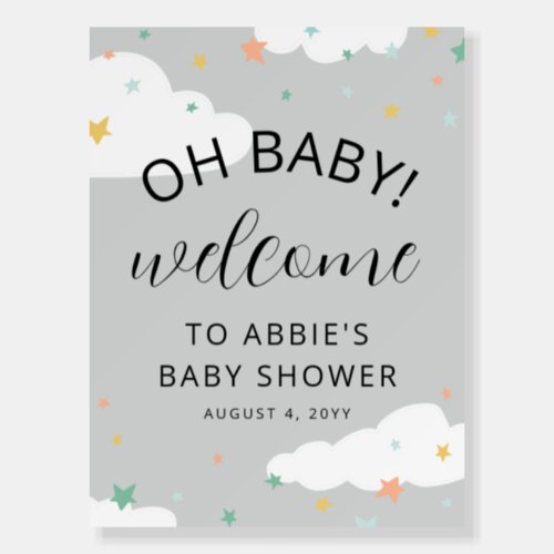 Grey Stars Gender Neutral Oh Baby Shower Welcome Foam Board