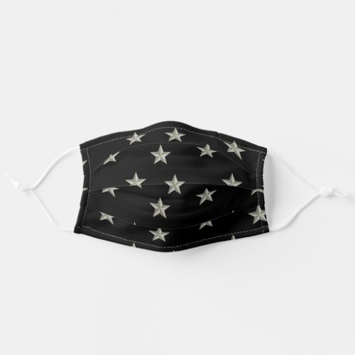 Grey stars on black adult cloth face mask