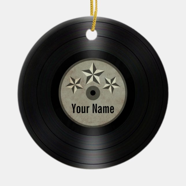 Grey Stars Personalized Vinyl Record Album Ceramic Ornament (Front)