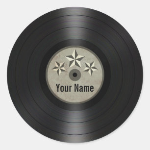 Grey Stars Personalized Vinyl Record Album Classic Round Sticker
