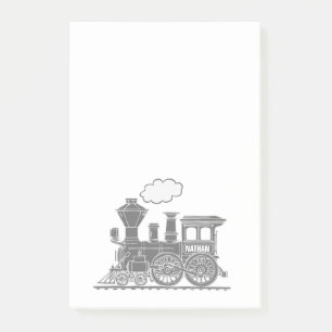 Grey steam train named graphic post it notes