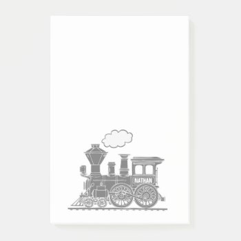 Grey Steam Train Named Graphic Post It Notes by Mylittleeden at Zazzle