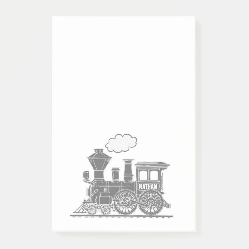 Grey steam train named graphic post it notes