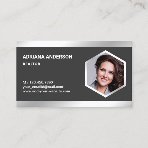 Grey Steel Silver Real Estate Photo Realtor Business Card