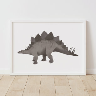 Grey Stegosaurus Dinosaur Kids Room Poster