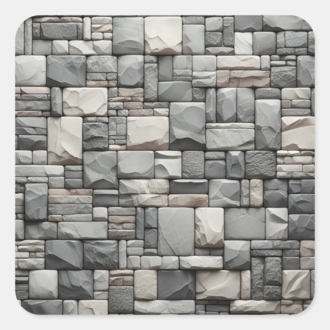 Grey Stone Brick with Brown Texture Square Sticker (Front)