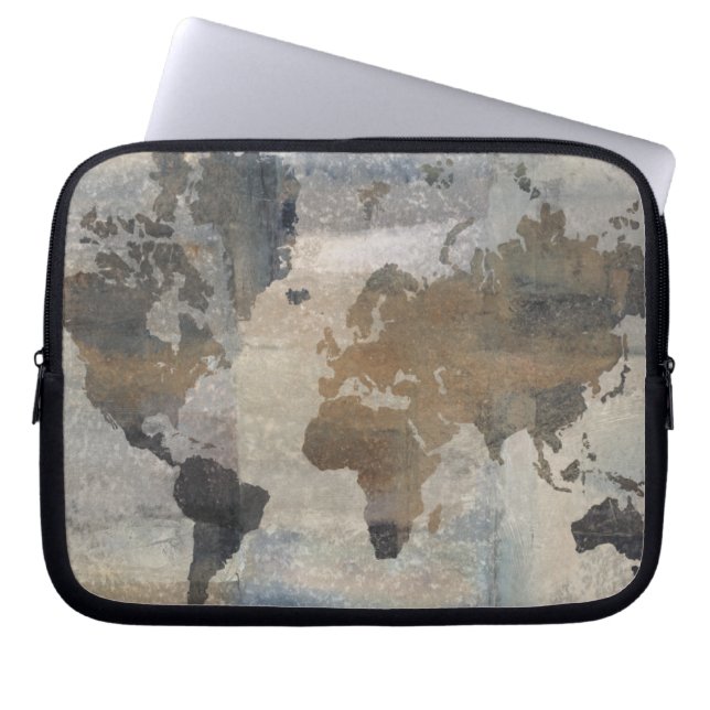 Grey Stone Map Of The World Laptop Sleeve (Front)
