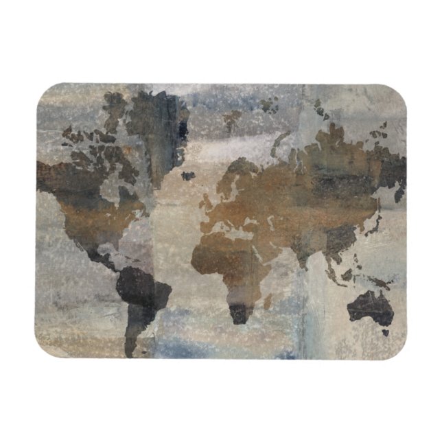 Grey Stone Map Of The World Magnet (Horizontal)