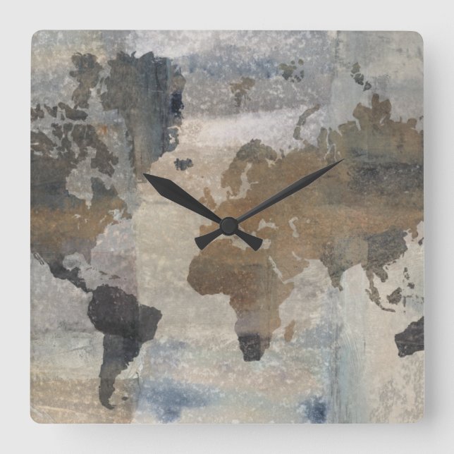 Grey Stone Map Of The World Square Wall Clock (Front)