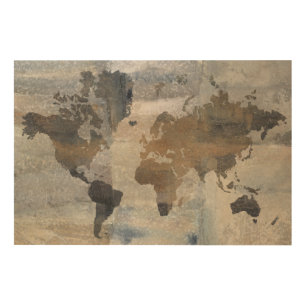 Grey Stone Map Of The World Wood Wall Decor