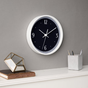 Grey Stone on Black with White Nos>Kitchen Clock