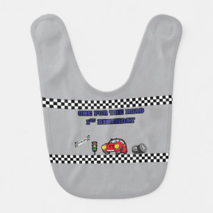 GREY STREAK boy 1st birthday grey race car party Baby Bib
