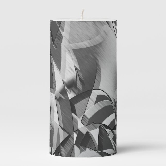 Grey streaks on some black, drizzled image pillar candle (Front)