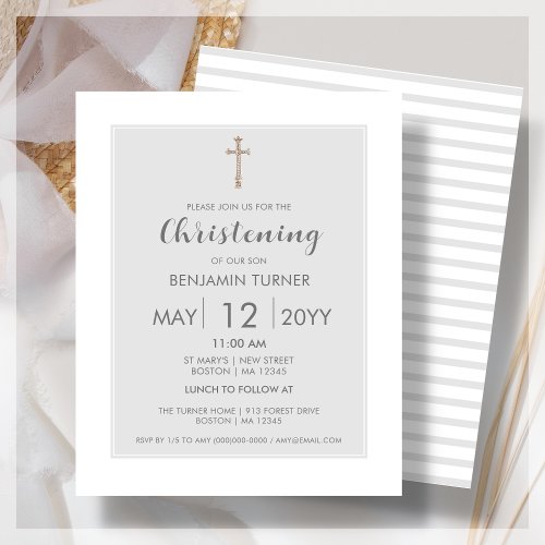 Grey Stripe  Christening Budget Invitation