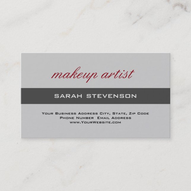 Grey Stripe Modern Simple Plain Makeup Artist Business Card (Front)