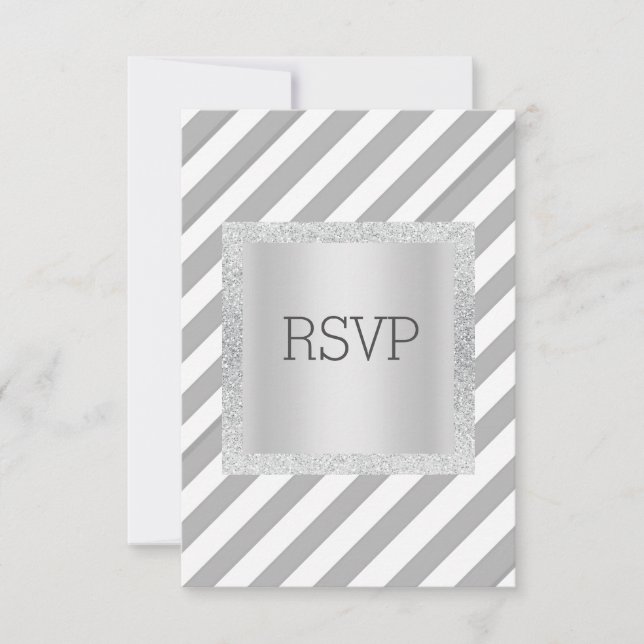 Grey stripe with silver glitter strip rsvp card (Front)