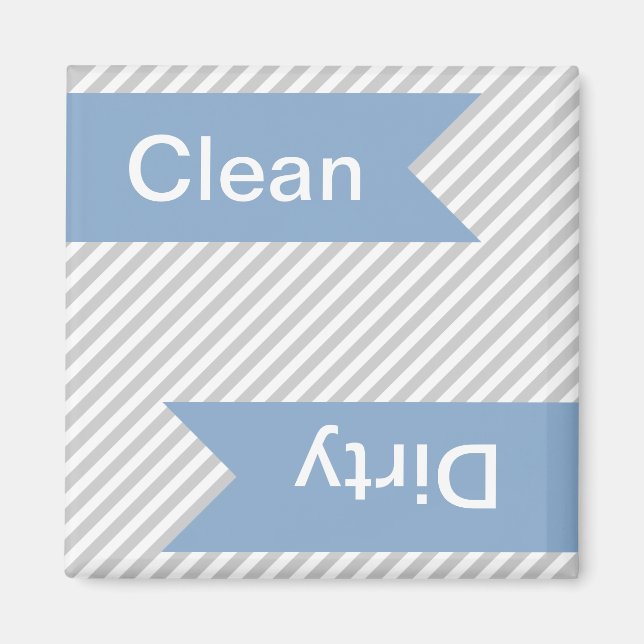 Grey Striped Clean - Dirty Dishwasher Magnets (Front)