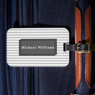 Grey Striped Luggage Tag with Business Card Slot