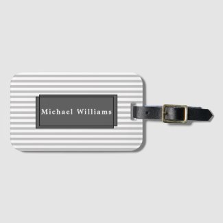 Grey Striped Luggage Tag with Business Card Slot