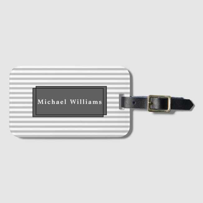 Grey Striped Luggage Tag with Business Card Slot