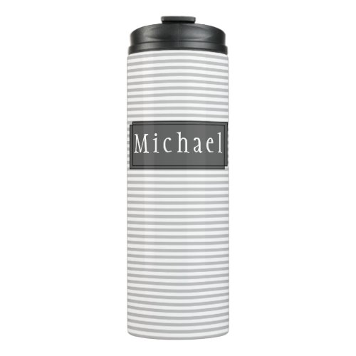 Grey Striped Pattern Personalized Thermal Tumbler