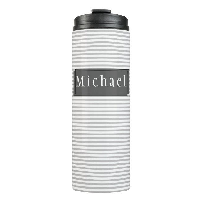 Grey Striped Pattern Personalized Thermal Tumbler