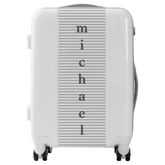 Grey Striped Personalized Carry On, White, White