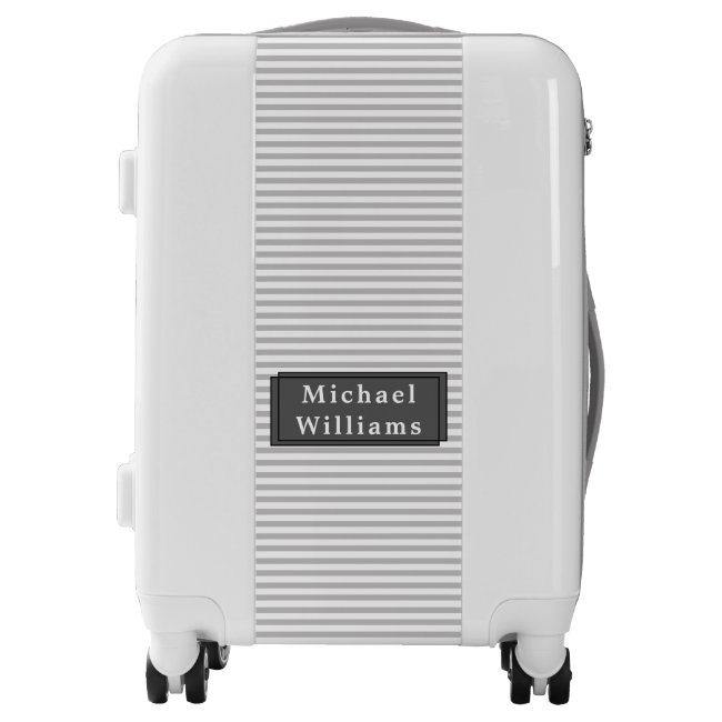Grey Striped Personalized Carry On, White, White