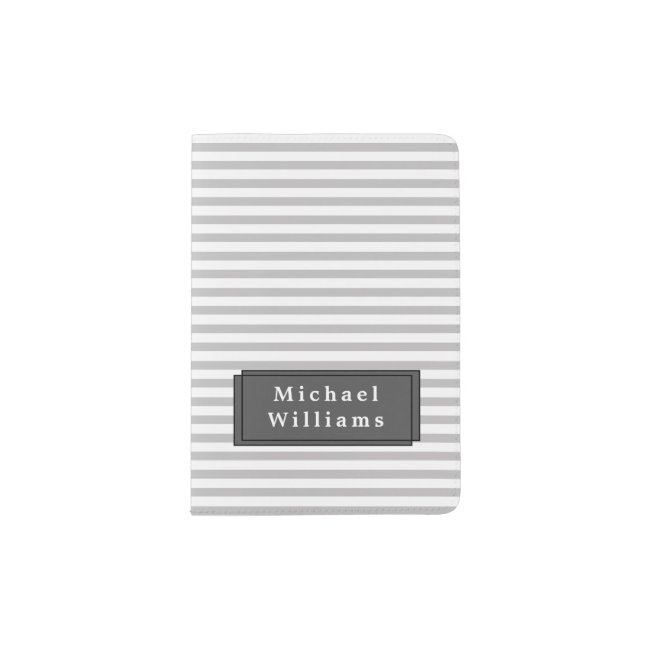 Grey Striped Personalized Passport Holder