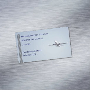 Grey Stripes Commercial Airplane Captain Pilot Business Card Magnet
