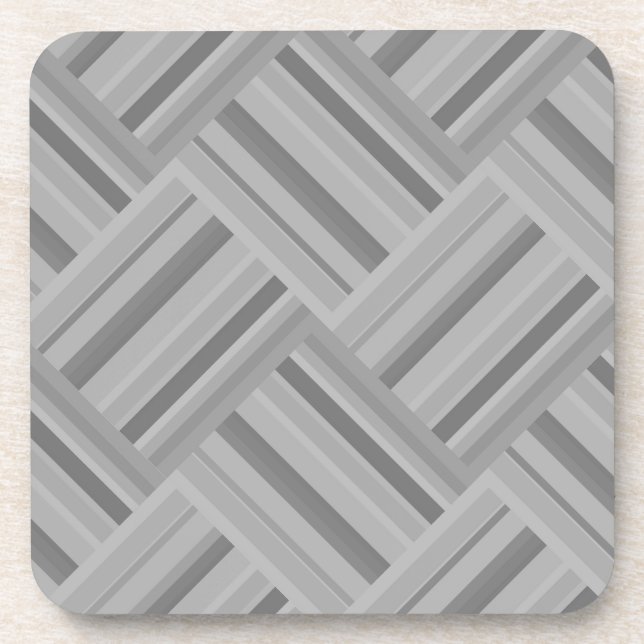 Grey stripes diagonal weave pattern beverage coaster (Front)