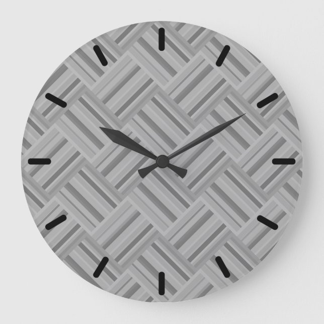 Grey stripes diagonal weave pattern large clock (Front)