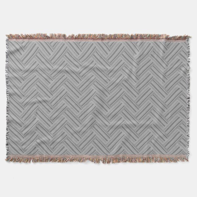 Grey stripes double weave pattern throw blanket (Front)