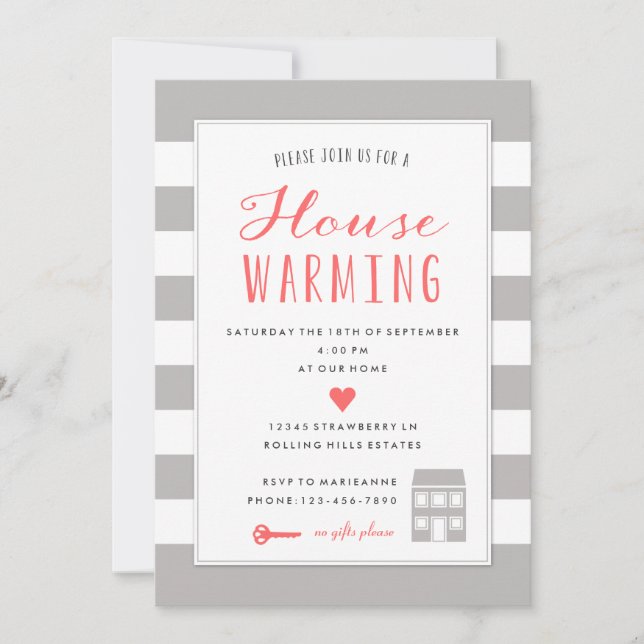 Grey Stripes Housewarming Party Invitation (Front)