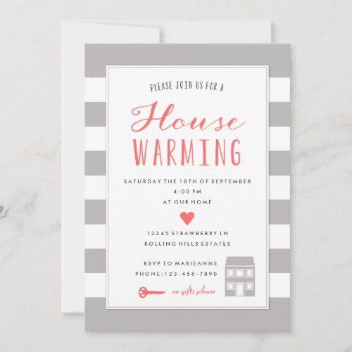 Grey Stripes Housewarming Party Invitation