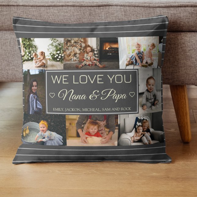 Grey Stripes Love You Grandparents 8 Photo  Throw Pillow (Creator Uploaded)