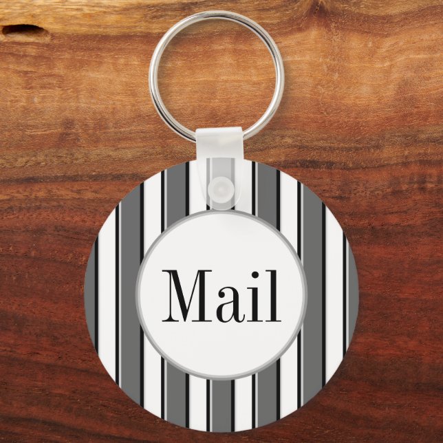Grey Stripes on White Editable Mail Key Keychain (Front)