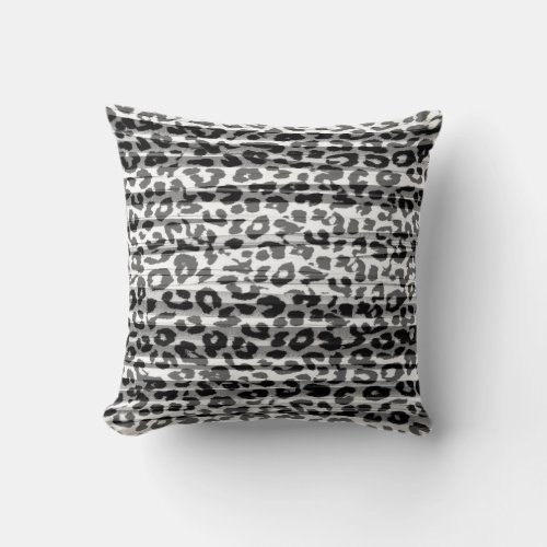 Grey stripes pattern leopard fur abstract throw pillow