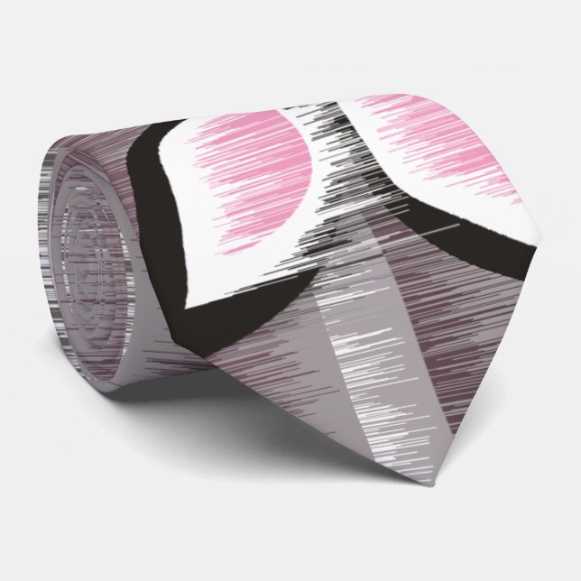 Grey stripes pink petals modern wet paint neck tie (Rolled)