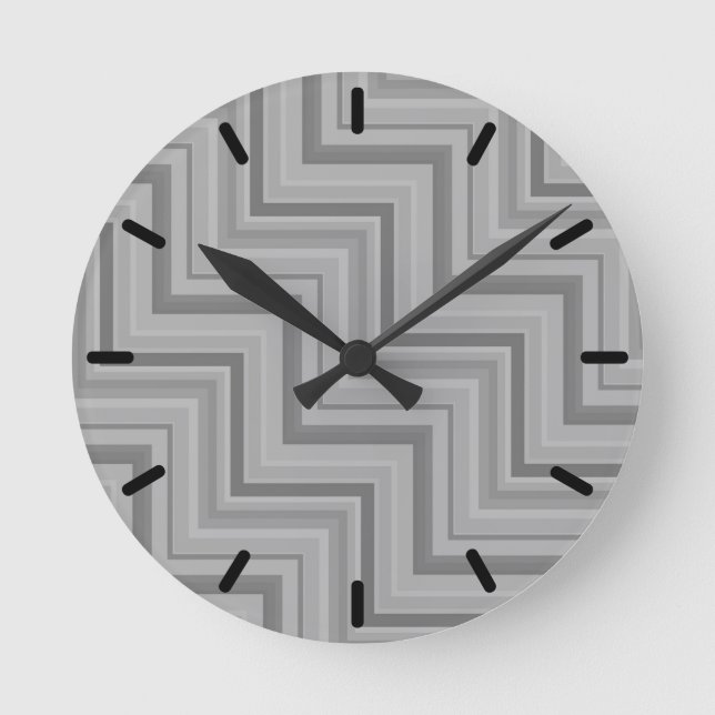 Grey stripes stairs pattern round clock (Front)