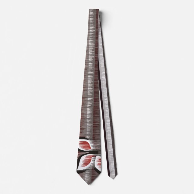 Grey stripes three red petals modern wet paint neck tie (Front)