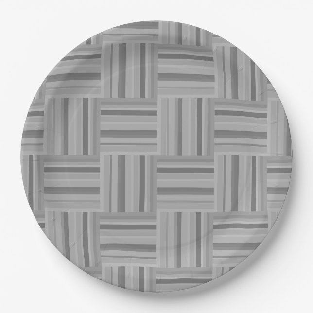 Grey stripes weave pattern paper plates (Front)