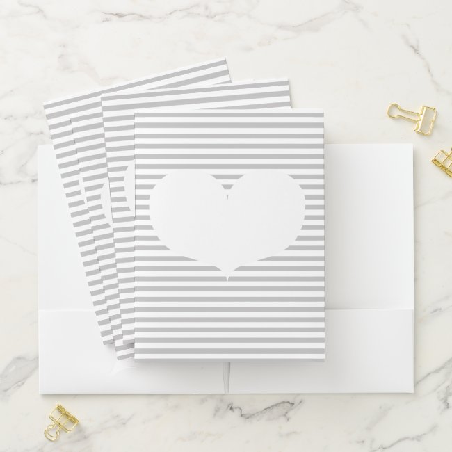 Grey Stripes & White Heart | Pocket Folder