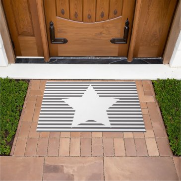 Grey Stripes & White Star - Door Mat