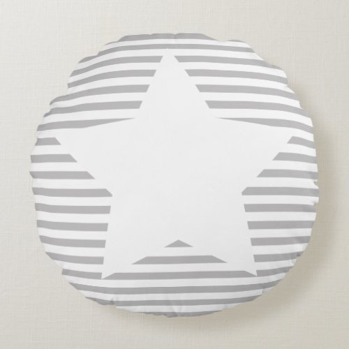 Grey Stripes  White Star _ Round Pillow