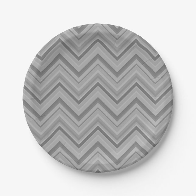 Grey stripes zigzag pattern paper plates (Front)