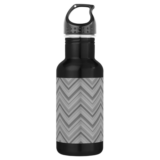 Grey stripes zigzag pattern stainless steel water bottle (Front)