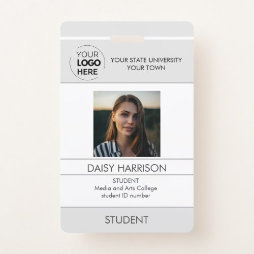 Grey Student photo ID school university modern  Badge
